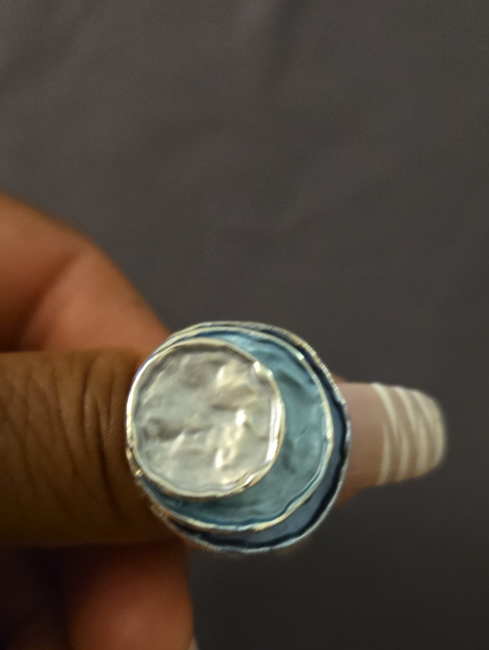 Silver and Blue Layered Disc Ring - Women Jewelry